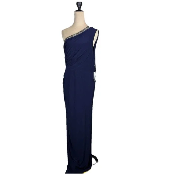 Adrianna Papell One Shoulder Midnight Blue Jersey Gown 16 Elegant Formal NWT - joarbit.com Adrianna Papell One Shoulder Midnight Blue Jersey Gown 16 Elegant Formal NWT - joarbit.com